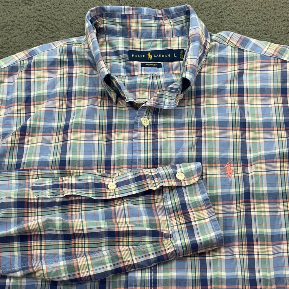 Polo Ralph Lauren Men's Custom‎ Fit Plaid Button Down Shirt Size L Long Sleeve